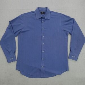 M&S Collection Shirt Mens 16 Large Blue Regular Fit Long Sleeve Button Up Dress